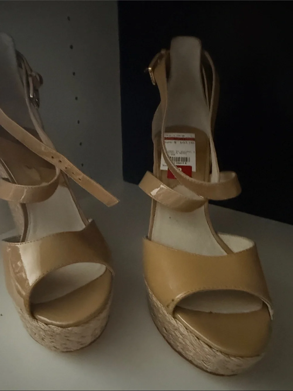 Michael Kors Tan Patent Leather Espadrille Wedge Sandals